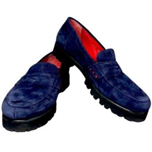 Navy Blue Suede Loafers for Women